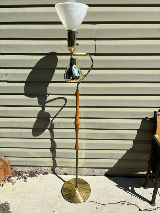 Vintage 1960s Brass and Walnut Lamp with Milkglass Shade