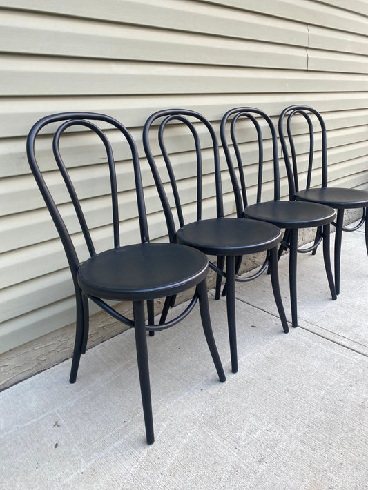 Set of 4 black metal “bentwood” style dining chairs