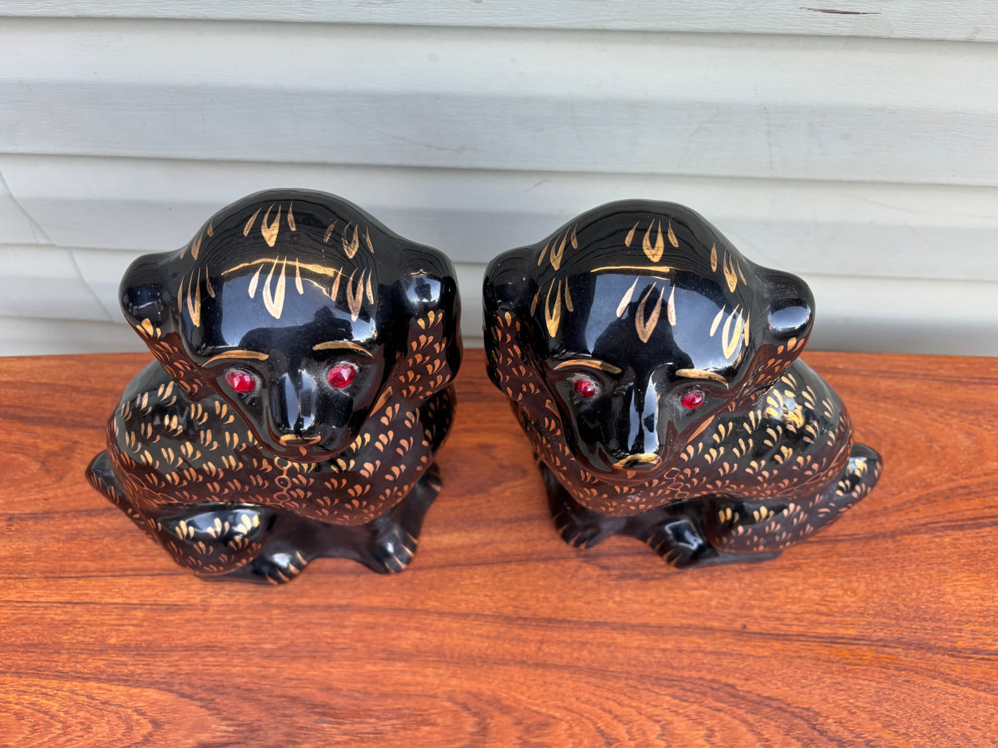 Pair of Black and Gold Staffordshire Style Ceramic Dogs